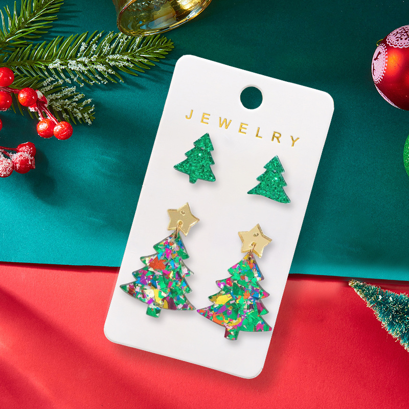 2 Pairs Christmas Colorful Sequin Tree Earrings